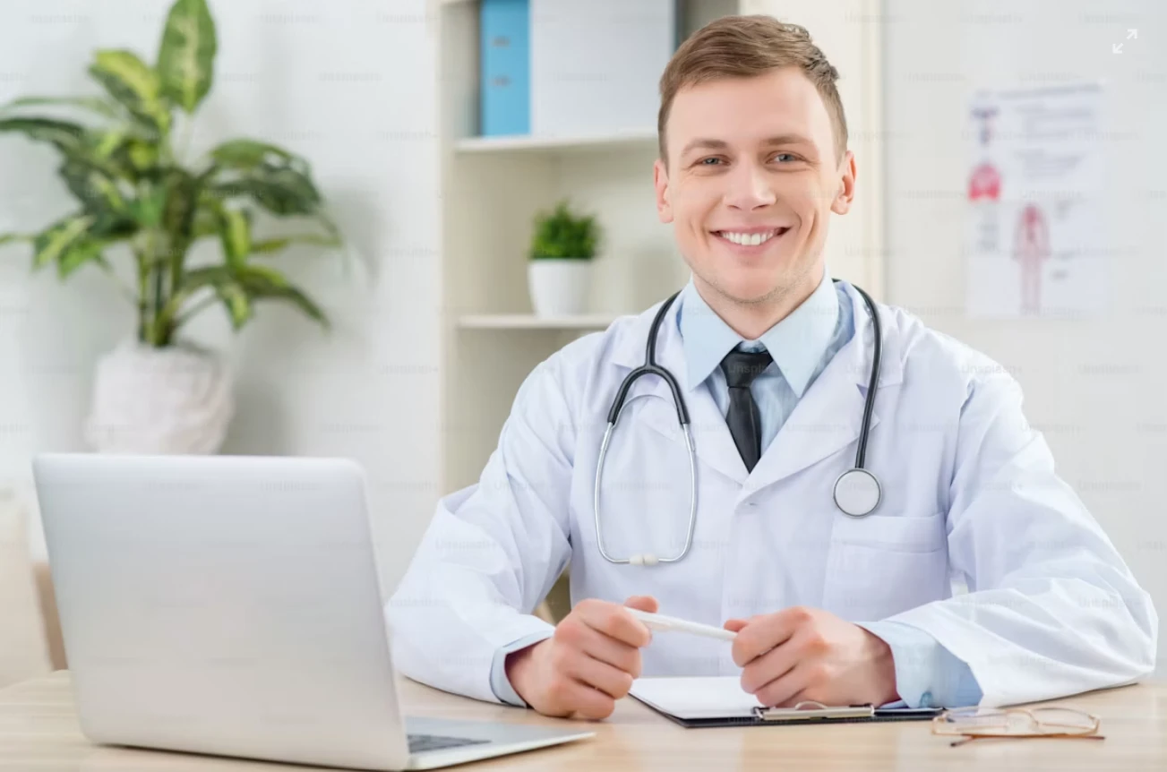 Doctor at his desk in a modern medical practice